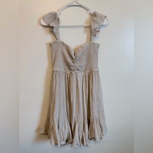 NWT Beige Ruffle Off Shoulder Strap Sundress
